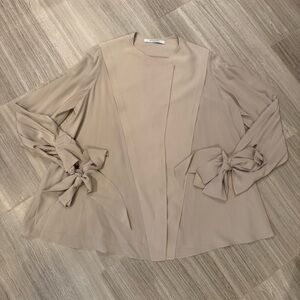 Givenchy Long Sleeve Silk Blouse with Bow Sleeves, Size 40